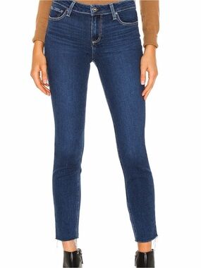 PAIGE Dark Blue High-Rise Ankle Skinny Jeans